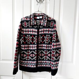 Fairisle Lambswool/Angora Zip Cardigan Medium Christmas Sweater‎ Wool Snowflake